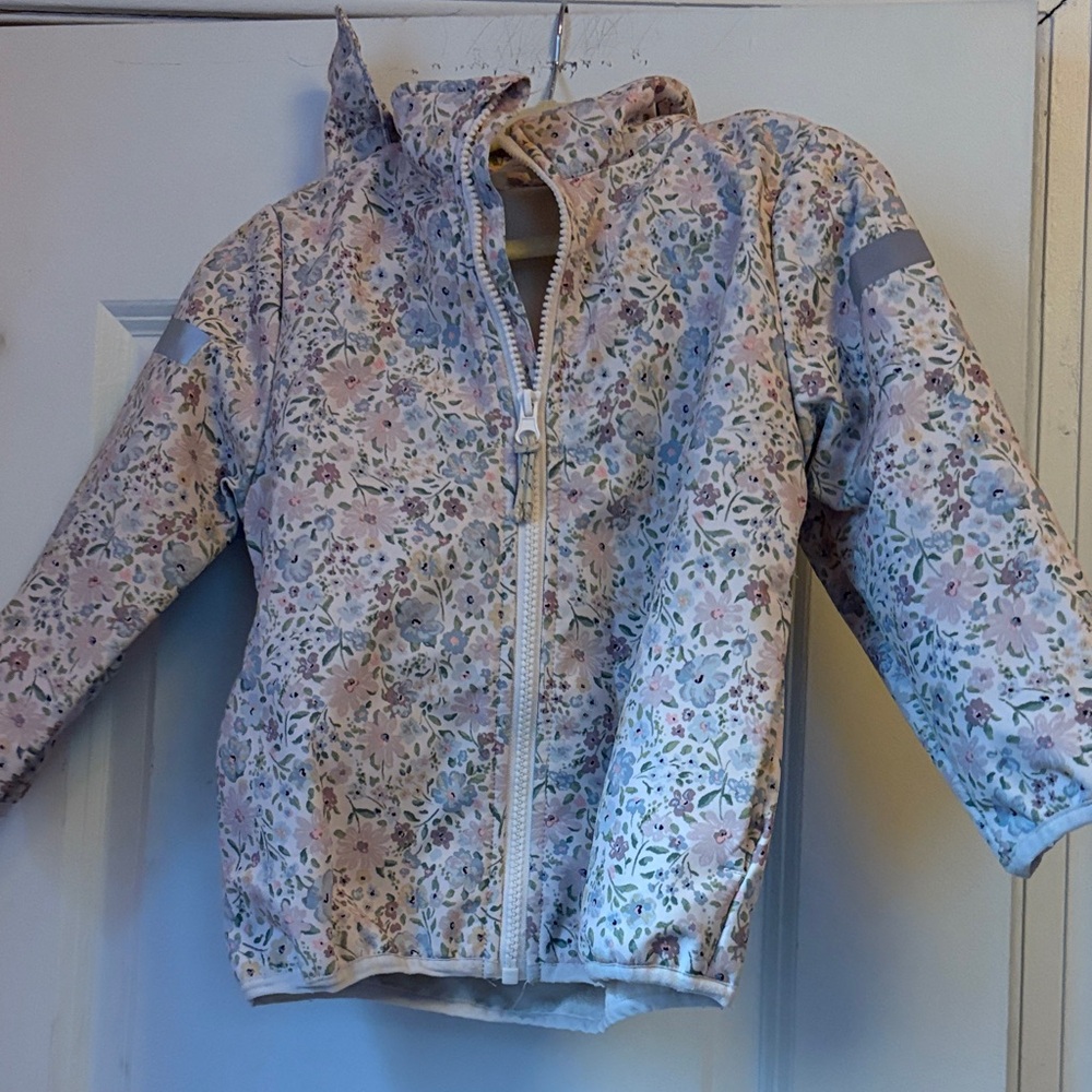 H&M Floral Hooded Puffer Jacket - Pink, Blue, Cream